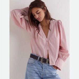 Free People Soft Pink V-Neck Blouse